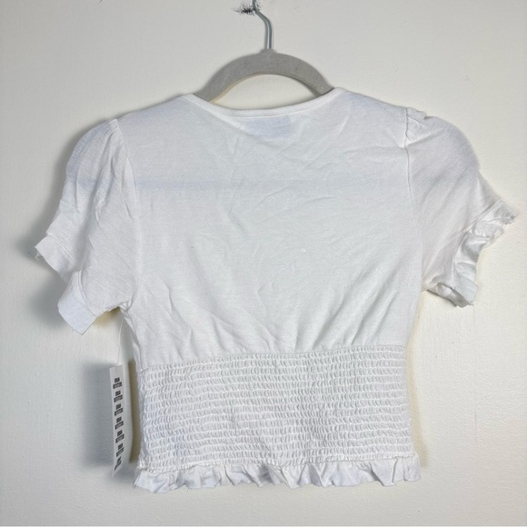 Urban Outfitters Womens White Smocked Crop Top NEW XS Stretch Y2K Casual Ruffle - Picture 2 of 8